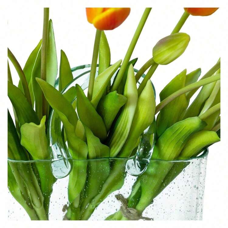 ZXCFTE  15pcs Artificial Tulips Flowers, Real Touch Latex Bouquet, Fake Tulips For Office Wedding Party Home Kitchen Garden Decoration-B Orange - 多色6 - 查看 5