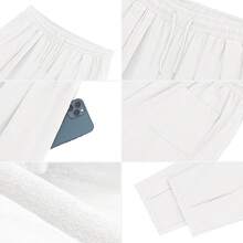 ESTAMICO Men's Cotton Linen Casual Yoga Pants Loose Fit Elastic Drawstring Waist Summer Beach Pant - 黑色+白色(2個裝) - 查看 4