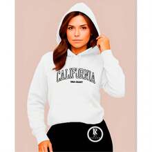 Women's Sweatshirt Blouse In Various Colors With California Usa Print. Cold Weather Blouse With Pocket And Hood. Coat For Women. - 白色襯衫 - 查看 3