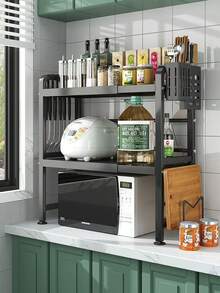 1 pieza Estante de cocina expandible de acero al carbono, Estante para horno de microondas, Estante de almacenamiento para horno, Estante para especias grueso para microondas, Estante para utensilios de cocina de varias capas, Estante de almacenamiento de cocina, Altura y ancho ajustables Estante de almacenamiento de encimera de horno de varias capas, Estante para microondas, Soporte para microondas expandible, Organizador de encimera de cocina, Organizador de encimera, El diseño espacioso de varias capas proporciona talla grande espacio de almacenamiento, Adecuado para uso en la encimera de la cocina del hogar - Multicolor - Ver 5