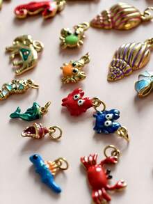 1pc Cute Cartoon Stainless Steel Crab, Seashell, Seahorse, Dolphin, Elephant Pendant, DIY Necklace, Earring, Bracelet, Keychain Jewelry Accessory, Suitable For Party, Halloween Decoration