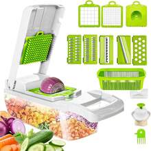 {GREEN}15-In-1 Multifunctional Vegetable Chopper Slicer, Onion Cutter And Chunker, Food Chopper, Chunker For 7pcs Of Vegetables, Tomato Chunker, Potato And Garlic Chopper With Drain Basket, Egg Cutter - Trắng và xanh lá cây - Xem 5