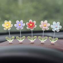 Six-Leaf Daisy Flower Car Dashboard Spring Ornament Car Fresh Daisy Flower Decoration Supplies,5pcs/Set - 六葉雛菊花5色一套 - 查看 3