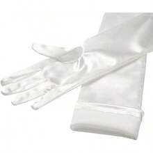 22 Inch Long Satin Gloves For Women, Stretchy 1920s Vintage Opera Gloves, Elegant Tea Party & Bridal - 珍珠白 - 查看 5