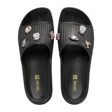 EVVA HIT Cloud Slide Flip Flops Comfort And Style - Original With Exclusive Pins Comfortable Women's Flip Flops For Everyday Simple Casual Appliques Holidays - 黑色 - 查看 6