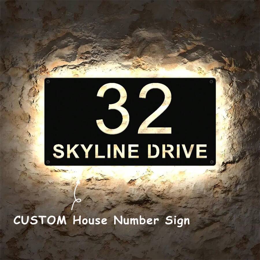 4 Size Options! Personalized Modern House Number Plate, Square Metal Address Letter Sign, Customized Metal Address Plaque, Reflective Outdoor Address Sign, Housewarming Gift - Black - View 1