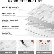 STICKGOO Peel And Stick Backsplash, PVC Wall Tiles Stick On Backsplash For Kitchen(10 Sheets, White Marble With Metal Silver)