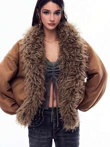 Chaqueta de mujer para otoño e invierno con cuello largo y abrigo acolchado