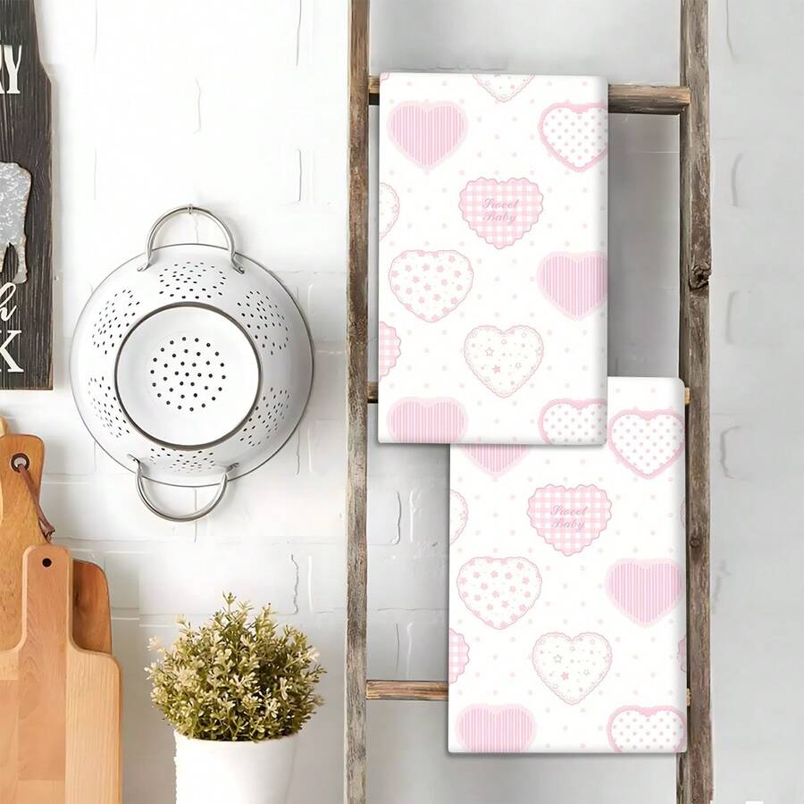 Conjunto de 2/4 peças, panos de prato, estampa de bolinhas em formato de coração, toalhas modernas de microfibra superabsorventes, panos de prato para cozinhar e assar, panos de prato, toalhas de limpeza, toalhas de mão, supermacios e altamente absorventes, decoração de cozinha, presentes para vizinhos, presentes para a mãe, presentes de aniversário, presentes de inauguração para amigos, itens essenciais de cozinha, necessidades diárias