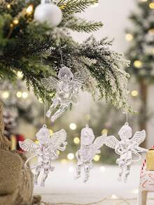 4pcs Transparent Angel Pendants Are Suitable For Home And Office Decorations On Christmas, Halloween, Valentine's Day And Other Festivals, Suitable For Christmas Trees, Acrylic Wings Angel Pendants, Christmas Decorations, Home Decor, Holiday Hanging Decorations, Party Decor Winter Room Decor