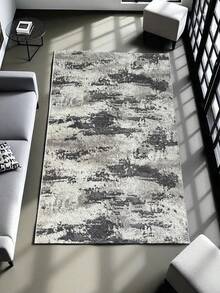 "Modern Grey And Beige Geometric Pattern Non-Slip Area Rug – Perfect For Living Room, Bedroom, Lounge, Or Office – Made In Turkey" - Black and White - View 5