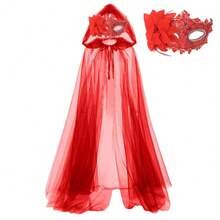 2 piezas/1 pieza Capa larga de malla gótica oscura con capucha de estilo europeo y americano de doble capa para celebración de Halloween, disfraz unisex de bruja; Combo de accesorios para fiesta de vacaciones. Capa larga de malla gótica oscura con capucha de doble capa, unisex. Nuevo conjunto de chal de unicolor retro con cordón y máscara de media cara, capa de novia vampiro