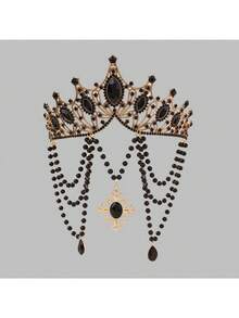 1 Peça Coroa de Noiva Gótica Vintage Feita à Mão, Coroa Barroca Escura, Acessório de Cabelo para Casamento Gótico, Tiara de Estilo Rainha Escura