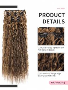 Clip In Hair Extensions,6PCS Hair Extensions Long Mermaid Waves Wavy Synthetic Clip On Hairpiece For Women 24 Inch Ash Brown With Blonde Highlights