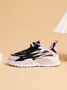 [轻便休闲] 1 双透气网眼运动鞋，条纹休闲运动风格，适合所有季节的低帮运动鞋，带钩环闭合，圆头织物鞋面和 EVA 鞋底，适合男孩和女孩