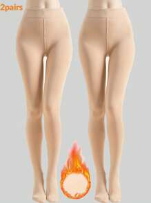 1/2pcs Women's Autumn/Winter Thermal Lined Tights, Fashionable Minimalist Thermal Lined Skinny Tights, Suitable For Autumn/Winter Outerwear, Versatile, Cozy