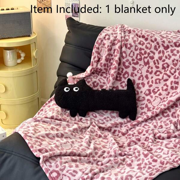 1pc Lightweight Warm Leopard Print Blanket, Soft Fluffy Pink Leopard Pattern Throw Blanket, Suitable For Bed, Sofa And Chair, Cat And Leopard Design, Single