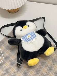 Cute Cartoon Penguin Plush Backpack For Kids, Novel Back To School Bag Suitable For Primary And Secondary School Students, Lightweight Casual Travel Vacation Storage Backpack, Autumn/Winter New Zipper Closure Commuter Bag - Grey - View 9