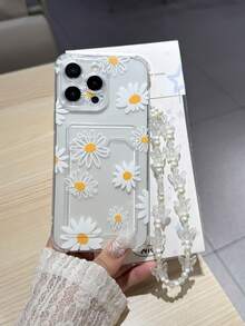 Funda de teléfono con flores de margarita linda compatible con Apple 14 Pro Max, 13, 12/12 Pro, 11, 15, 15 Pro Max, 16, 16 Pro Max, 17 Pro Max, con cordón blanco, de moda y diseño