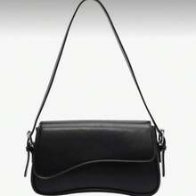 Women's Baguette Bag With Irregular Shoulder Strap - Fashionable, Stylish, High-Quality - Various Colors: Coffee, Caramel, Black, White - 黑色 - 查看 2