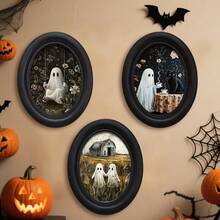 1/4 piezas, Decoración de pared de estilo gótico con gato negro fantasma, arte ovalado, adecuado para el hogar, la oficina, la decoración de fiestas, la decoración de Halloween, 2D