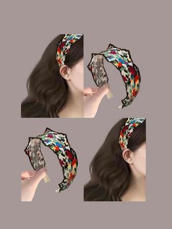 Retro Flower Embroidery Headband, New Style, Pastoral, Wide-Brimmed Headband, High-End Head Accessory, Hair Clips