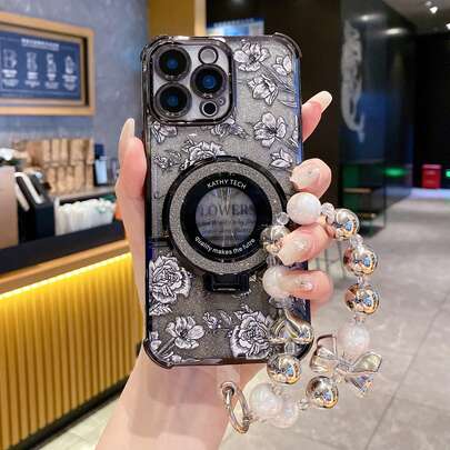 1 件亚克力透明背板 + TPU 硅胶软边 PC 硬壳全覆盖奢华手机壳，电镀四角气垫太空舱设计，防摔，带镜片膜，适合女性和男性