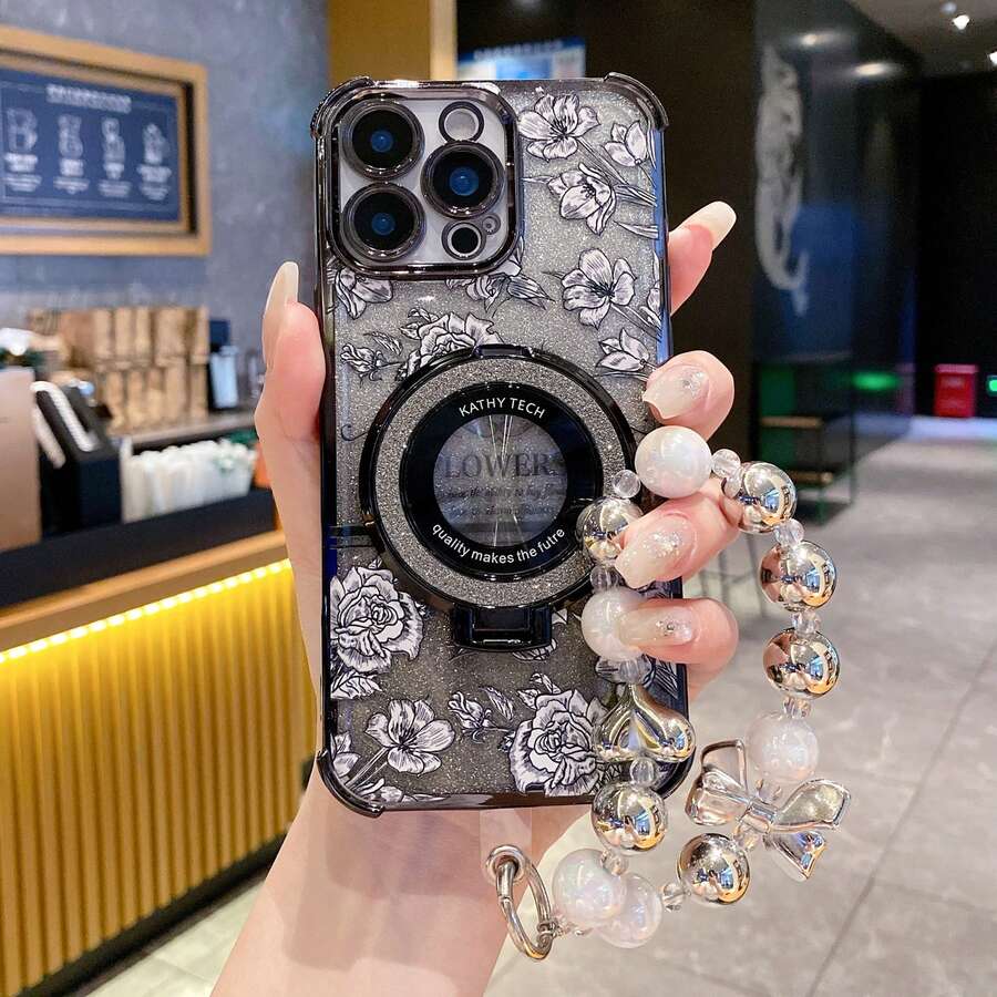 1 pezzo Custodia telefonica di lusso con retro in acrilico trasparente + bordo in TPU silicone morbido e guscio rigido in PC, design a capsula spaziale con cuscinetto d'aria elettroplaccato ai quattro angoli, anti-caduta, con pellicola per lenti, adatta per donne e uomini