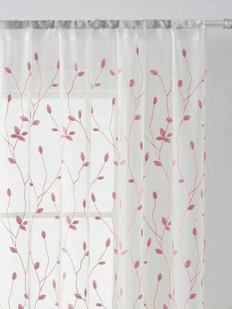 1 pieza Cortinas transparentes bordadas, con patrón de hojas florales, con ojales para barra, protección UV, transpirables, transparentes, de poliéster, con ojales para barra, sin forro, para sala de estar, dormitorio, comedor