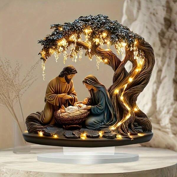 Decoração de mesa com tema cristão, elegante e plana, 2D, com base - material acrílico, placa de exibição em estilo clássico para casa e escritório, ótima ideia de presente para Natal, Ano Novo e Ação de Graças