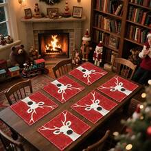 1pc/4pcs/6pcs/100pcs Christmas Deer Pattern Placemats, Machine-Washed Rectangular Polyester Placemats, Table Protectors, Heat-Insulating Placemats, Restaurant Table Decorations, Party Supplies, Christmas Decorations, Can Be Given As Gift
