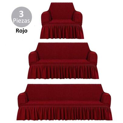 3 Piezas Funda para Sofá con Volante Elástica para Sofá de 1/2/3 Plazas Antideslizante y Lavable Protector Resistente al Desgaste y Antipolvo Decoración del Hogar Forros para Sillones
