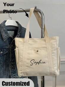 Borsa a spalla personalizzata con foto e nome dell'animale domestico, grande capacità, adatta per lavoro, viaggio, studenti universitari, multifunzionale, versatile, leggera, funzionale e pratica per anniversari, Natale, autunno, vacanze, attività all'aperto, escursioni, stadio, sport, arrampicata