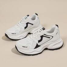 女士新款厚底运动鞋，轻便休闲鞋，小白鞋，网球鞋，百搭跑鞋，可爱时尚轻便厚底运动鞋 - 黑色 - 查看 5