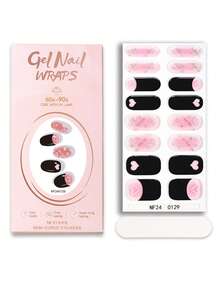 16 Stücke halb-aushärtende Gel-Nagelfolien (Mehrfarbig), süßer, cooler Stil mit schwarz-rosa Herzmuster Kristall Nagel Sticker, selbstklebende Vollwrap Nail Art, muss mit UV-Lampe verwendet werden, einfach anzuwenden und zu entfernen, geeignet für Frauen und Mädchen für tägliches Einkaufen und Dating DIY Nail Art Verwendung