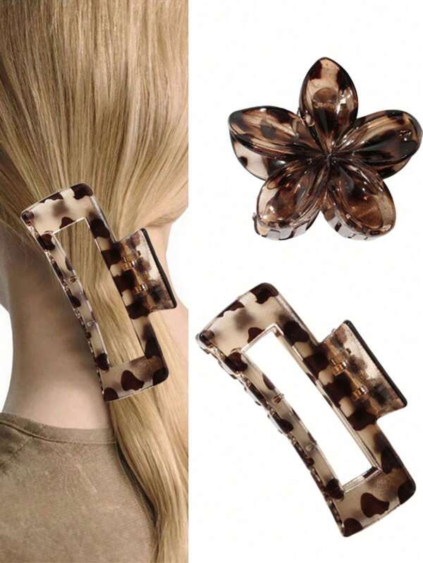 2 pezzi Set di fermagli per capelli quadrati trasparenti con stampa floreale leopardata, fermagli per capelli di alta qualità per coda di cavallo, frangia, festa, spiaggia, vacanza, performance, tè pomeridiano, regali per San Valentino, ritorno a scuola, Ringraziamento, compleanno, accessori per capelli autunnali, fermagli per capelli invernali