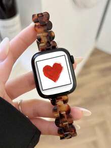 1条复古树脂琥珀色兼容表带，适用于40mm、49mm、44mm、46mm、45mm、41mm、42mm、38mm系列Ultra、SE、10、9、8、7、6、5、4、3、2、1，男女通用窄款表带 - 豹紋 - 查看 5