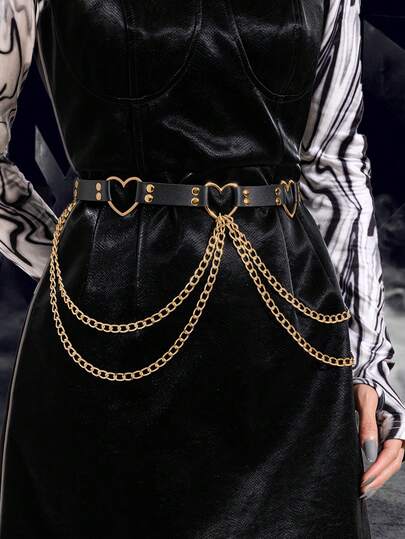 1pc Women's Gothic Style Waist Belt Chain Tassel Decor Sexy Waist Cincher, Suitable For Daily Commute Outfit, Halloween, Christmas Party