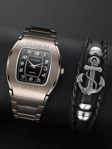 2 件/套时尚商务休闲男士高品质石英表套装 + 钱包或手链，是日常、节日、感恩节、返校、圣诞节、万圣节、生日的完美礼物 - 彩色 - 查看 4