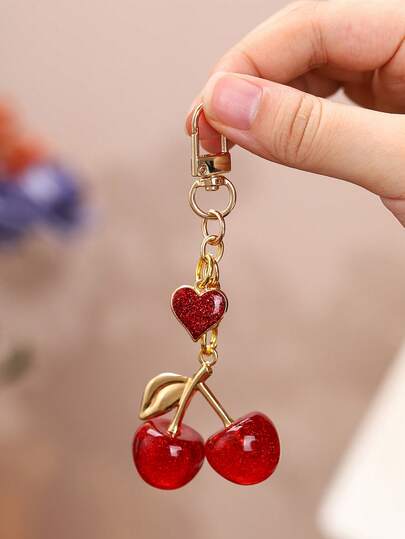 1pcFashion Cherry Shaped Keychain - Sparkling Resin Charm Keyring, Alloy Drip Oil Love Pendant, Women's Bag Accessories/Car Decoration Accessories/Gal, Backpack Decoration Accessories, Ideal Gift For Family/Friends/Couples, Valentine's Day Gift, Christmas Gift, New Year's Gift