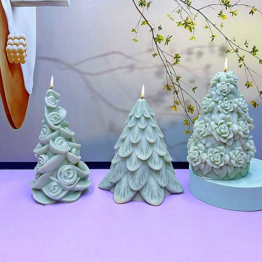 Christmas Tree Scented Candle Silicone Mold, DIY Plaster Diffuser Decor Mold For Christmas