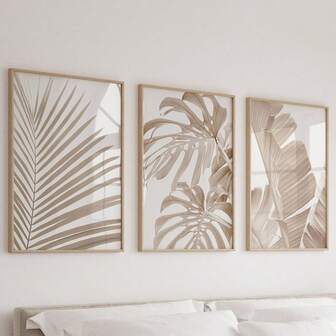 Unframed 3 Pieces Wall Art Set, Botanical 3 Pieces Set, Leaf Printable Art, Tropical Leaf Print, Abstract Leaf, Palm Monstera Print, 3 Piecesneutral Wall Art Set, Modern Minimalist Floral Leaf Wall Art Decor