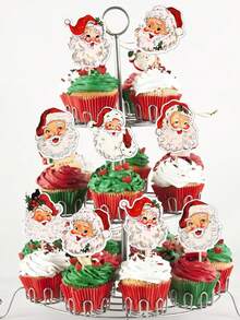 12 Stücke Weihnachtsmann Cupcake Topper, fröhliche Weihnachten Cupcake Picks für Weihnachtsthemen Party, Silvester Feiertags Party Kuchen Dekoration Zubehör