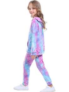 Girls Tie Dye Pullover Hoodies Sweatshirt Sweatpant Tracksuit Sweatsuits Set 2-12Y