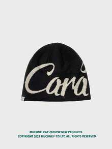 1pc Unisex American Street Letter Intarsia Reversible Knit Beanie Hat, Unisex Hip Hop Skateboard Ear Warmer Skull Cap, Suitable For Outdoor Walking, Shopping, Daily Wear, Autumn/Winter