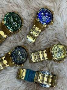 Men's Gold Blue Plated Pro Driver Heavy Duty Watch - Black - View 4