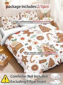 2/3 pièces Ensemble de literie de Noël - Ensemble de housse de couette en polyester doux et respirant, fermeture éclair, impression numérique, motifs bonhomme de neige, Père Noël, sapin de Noël, renne, confortable toute saison - Comprend la housse de couette et la taie d'oreiller (sans le couette) - Multicolore - Voir 2