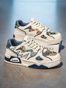 Men's New Versatile Niche Original High-Top Casual Sneakers, Thick Sole Anti-Slip Sports Shoes, Random Graffiti Pattern Casual Sneakers, Ideal For Jeans Sports Matching