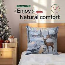 1 buc. Față de pernă decorativă în stil vintage de Crăciun, imprimată pe o singură față - Față de pernă din catifea piersică, 45*45cm