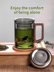 1pc 13.5 Oz/400 Ml Glass Teapot With Infuser,Glass Teapot,Tea Infuser For Loose Leaf Tea,Tea Kettle With Infuser,Mug With Lid For Steeping With Solid Wood Handle,Microwave ,Suitable For Tea, Coffee, Milk, Living Room, Kitchen, Office, Tea Party, Ideal Gift